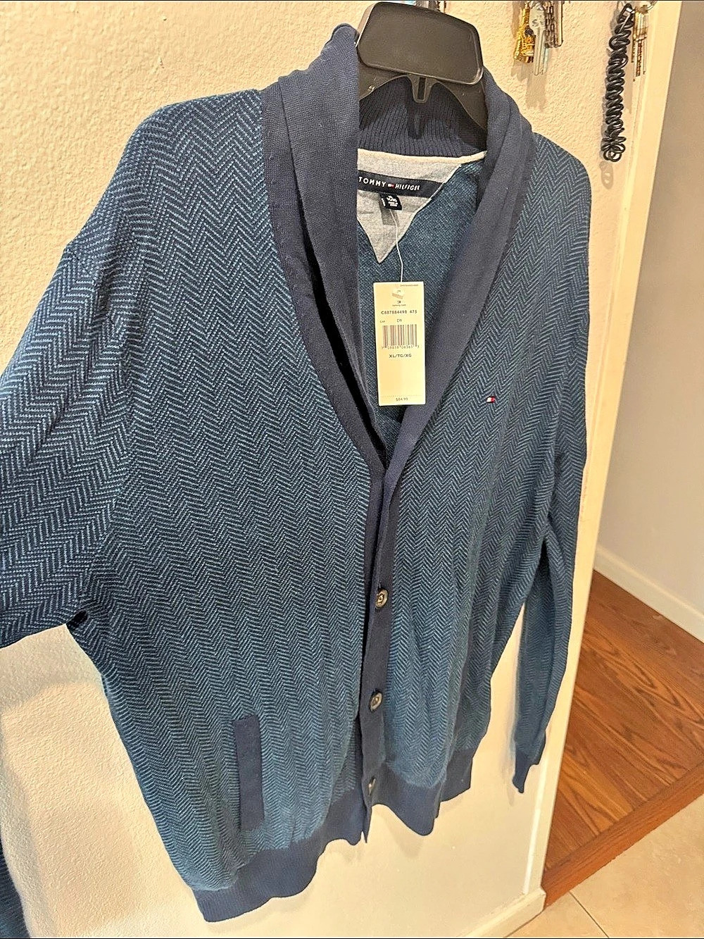Tommy Hilfiger Herringbone Shawl Collar Cardigan Blue XL
